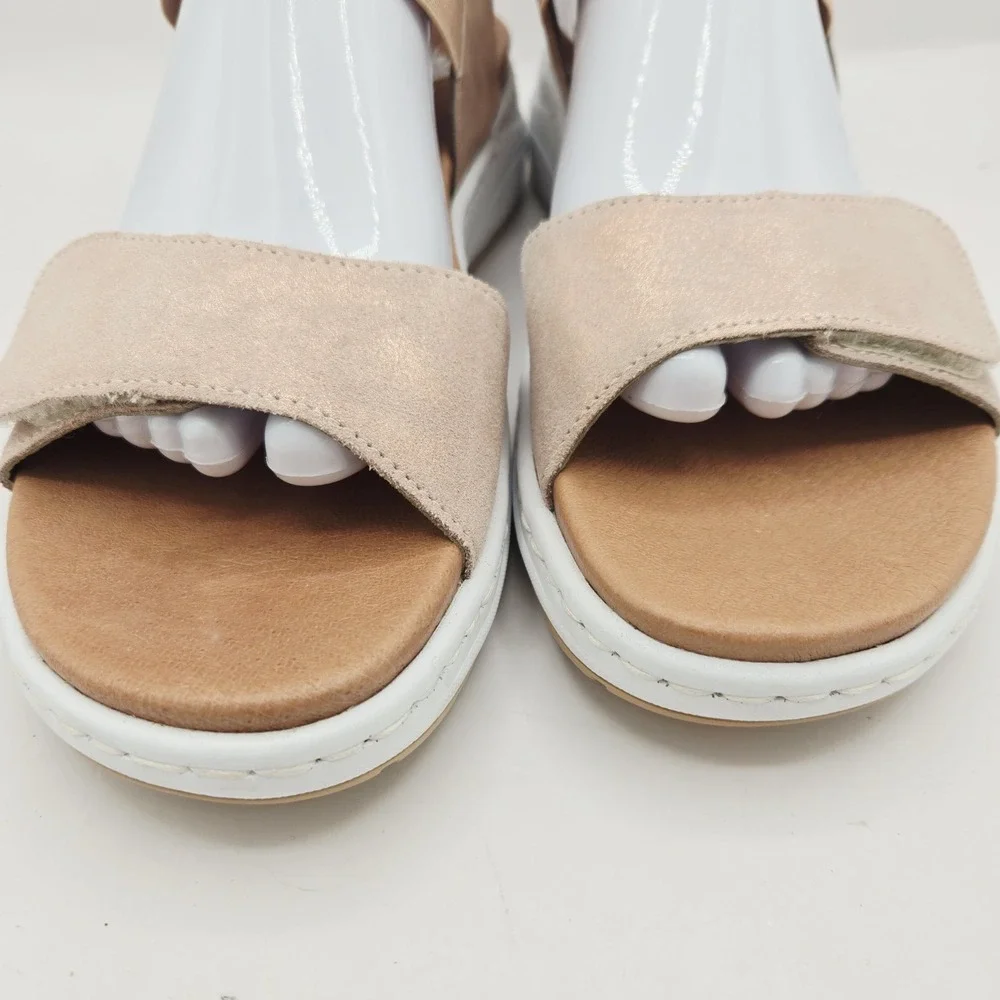 Rieker sandals size 10.5 rose gold small wedge elastic and hook and loop closure